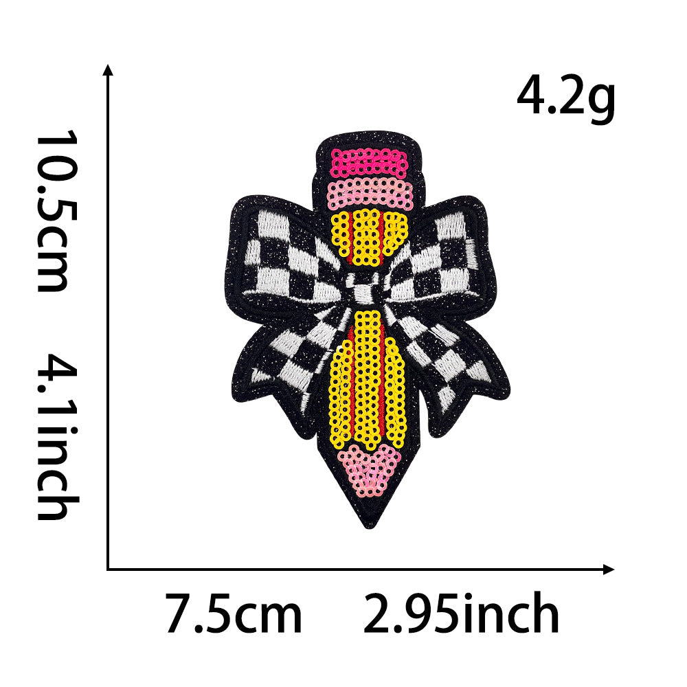 Wholesale Flat Embroidered Teacher S Day Patch Set Sequin Bow Pencil Badge Applique DIY Iron On Decorative Patches For ets