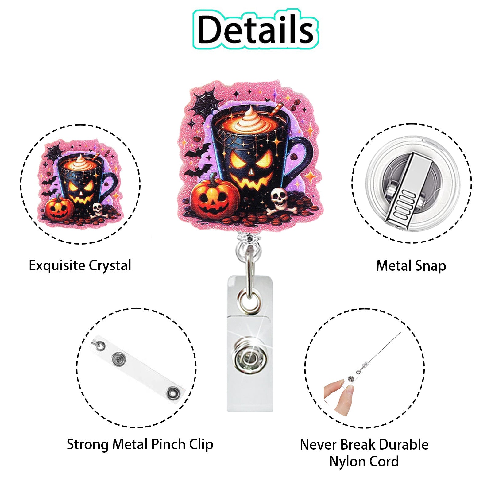 Wholesale  Pumpkin Bow Ghost Black Cat Easy Pull Buckle Telescopic Rotating Doctor Nurse Telescopic Id Buckle Badge