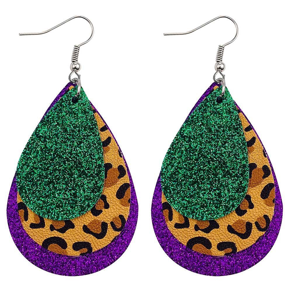 Wholesale Carnival Triple Leather Shiny Leaf Shape Bohemian Carnival Earrings