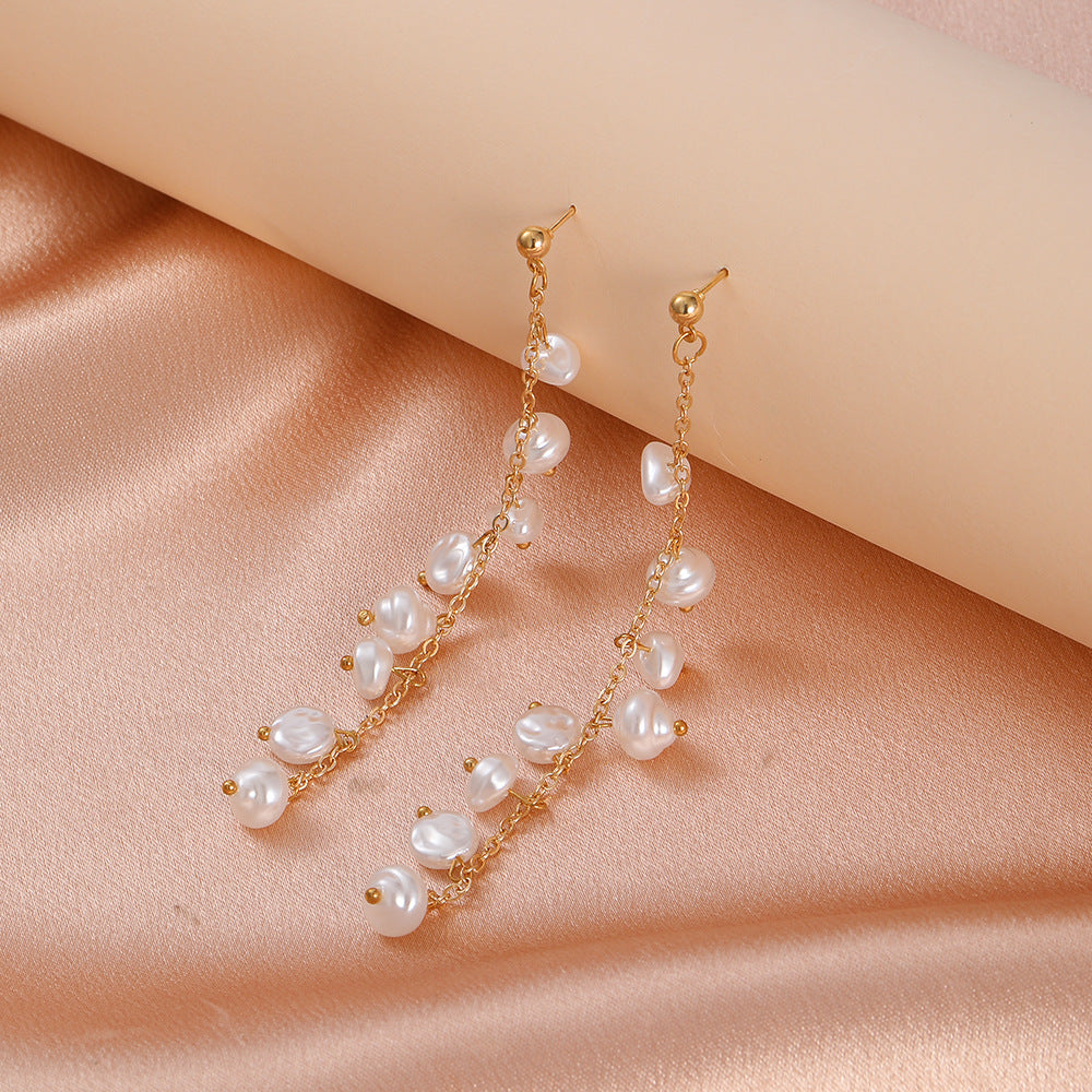 Wholesale Pearl Long Tassel Alloy Earrings