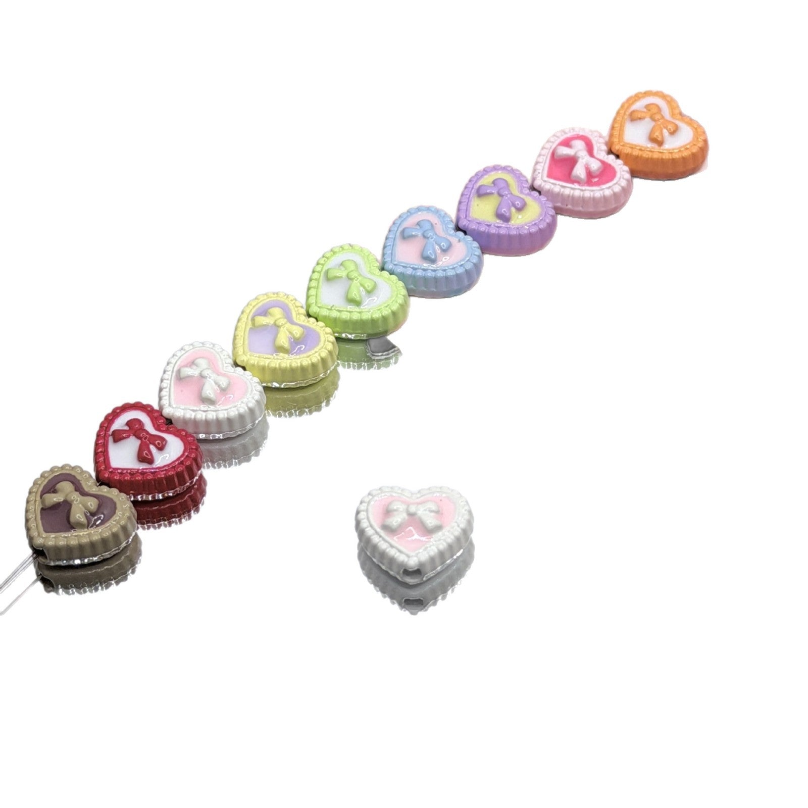 Wholesale 10pcs DIY Retro Heart Bow Dopamine Beaded Alloy Accessories