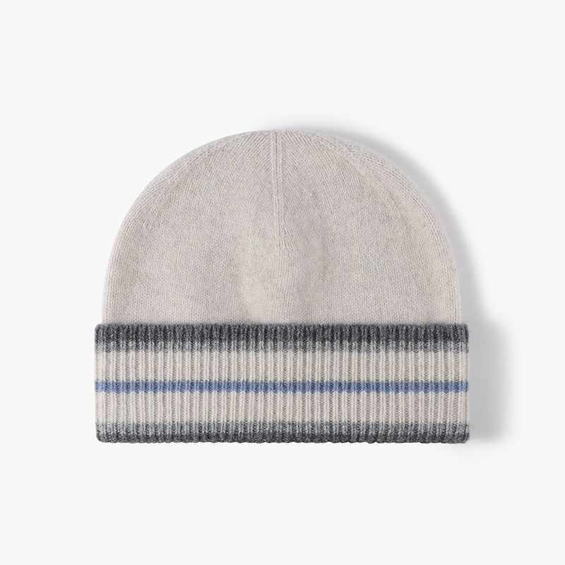 Wholesale Wool Striped Autumn and Winter Fashionable Knitted Warm and Thick Versatile Ear Protection Woolen Hat