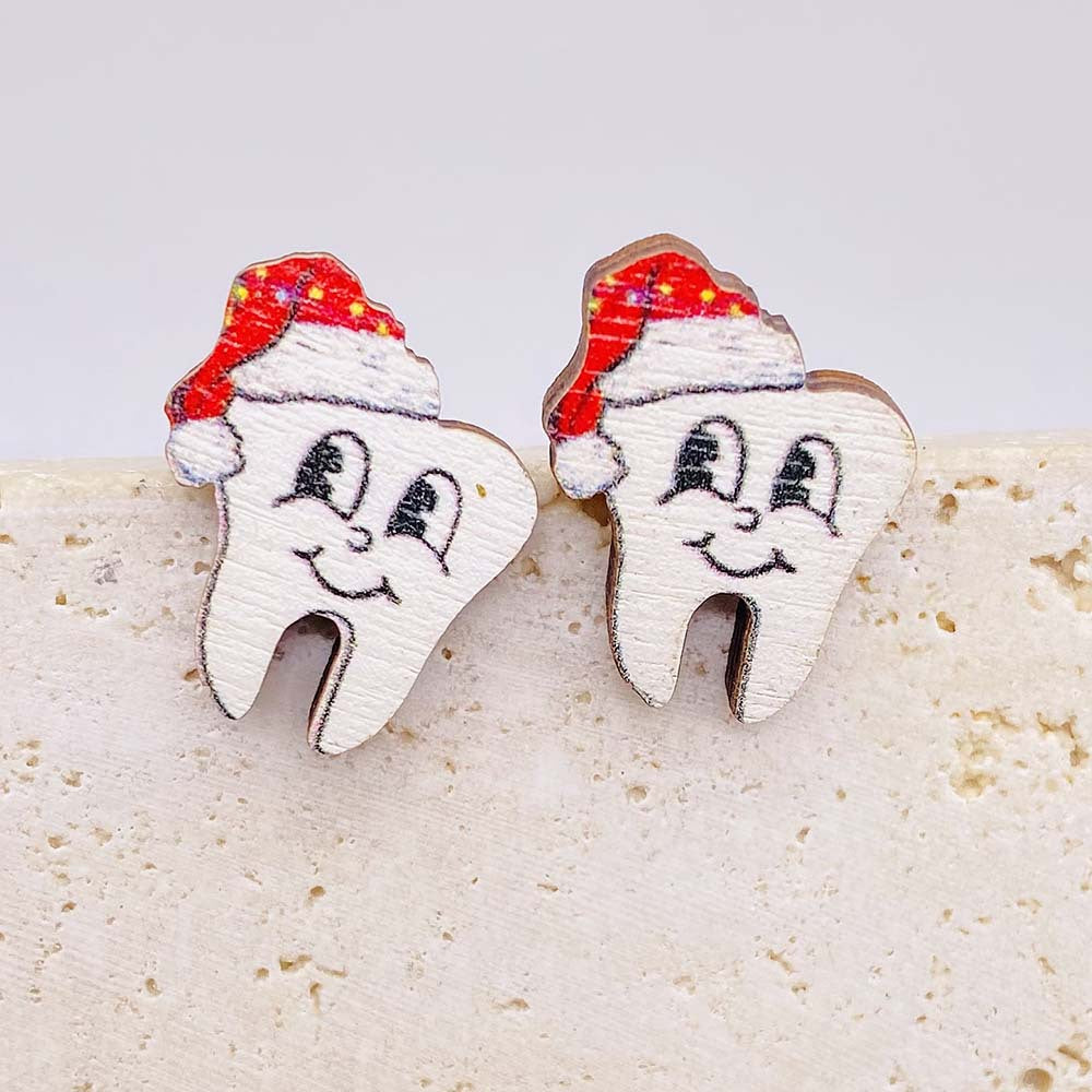 Wholesale Christmas Wooden Earrings Bells Christmas Hats Gloves Earrings Set