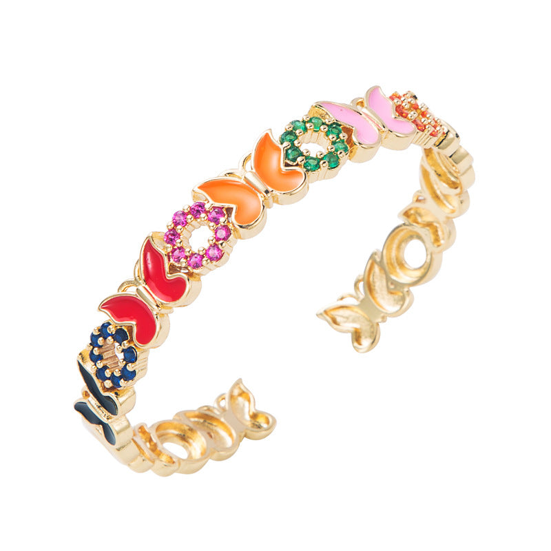 Wholesale  Copper Gold Plated Oil Dropping Butterfly Bracelet Advanced Sense Opening Exquisite Bracelet Accessories for Women