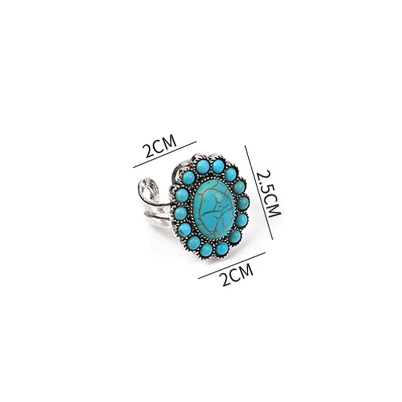 Wholesale Bohemian Western ethnic turquoise carved feather ring