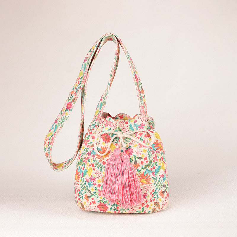 Wholesale Crossbody Bohemian Canvas Printed Bucket Bag