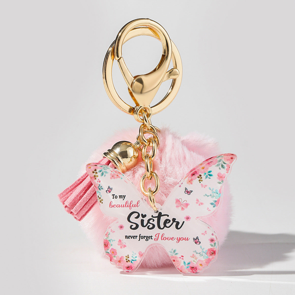 Wholesale Floral Butterfly Keychain Unique Plush Pom Poms and Tassel Gifts for Mom and Grandma