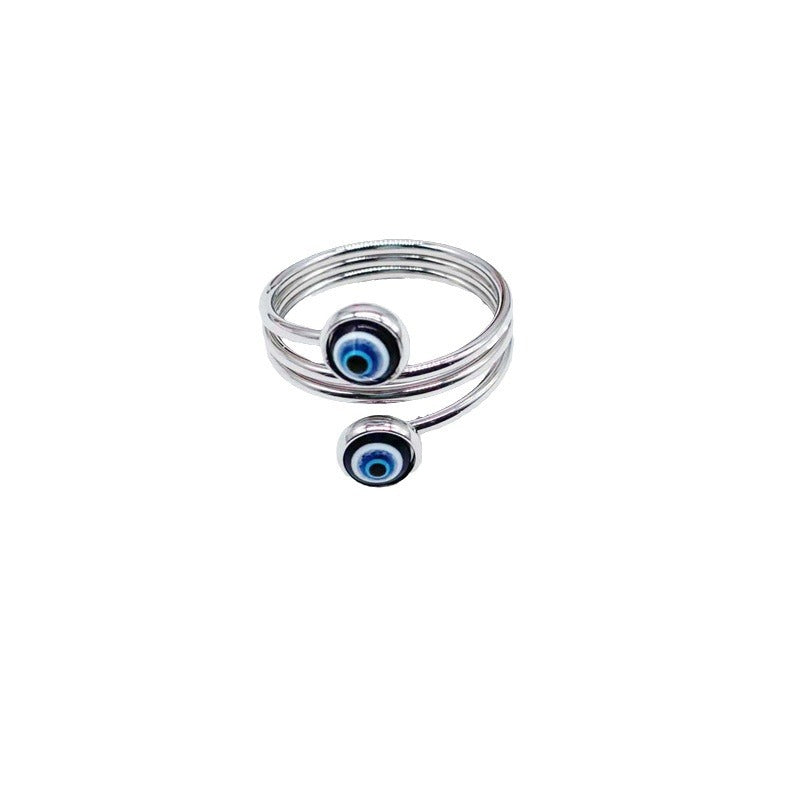 Wholesale Turkish Blue Eye Stainless Steel Evil Eye Open Adjustable Ring