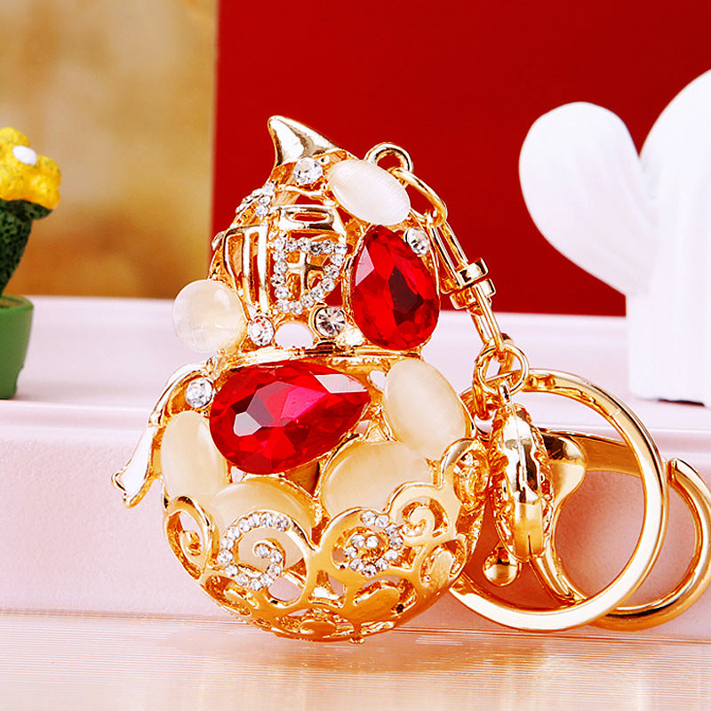 Wholesale Chinese Style Fortune Bucket Keychain Red Zinc Alloy Cornucopia Car Key Ring Decorative Bag Charm Gift