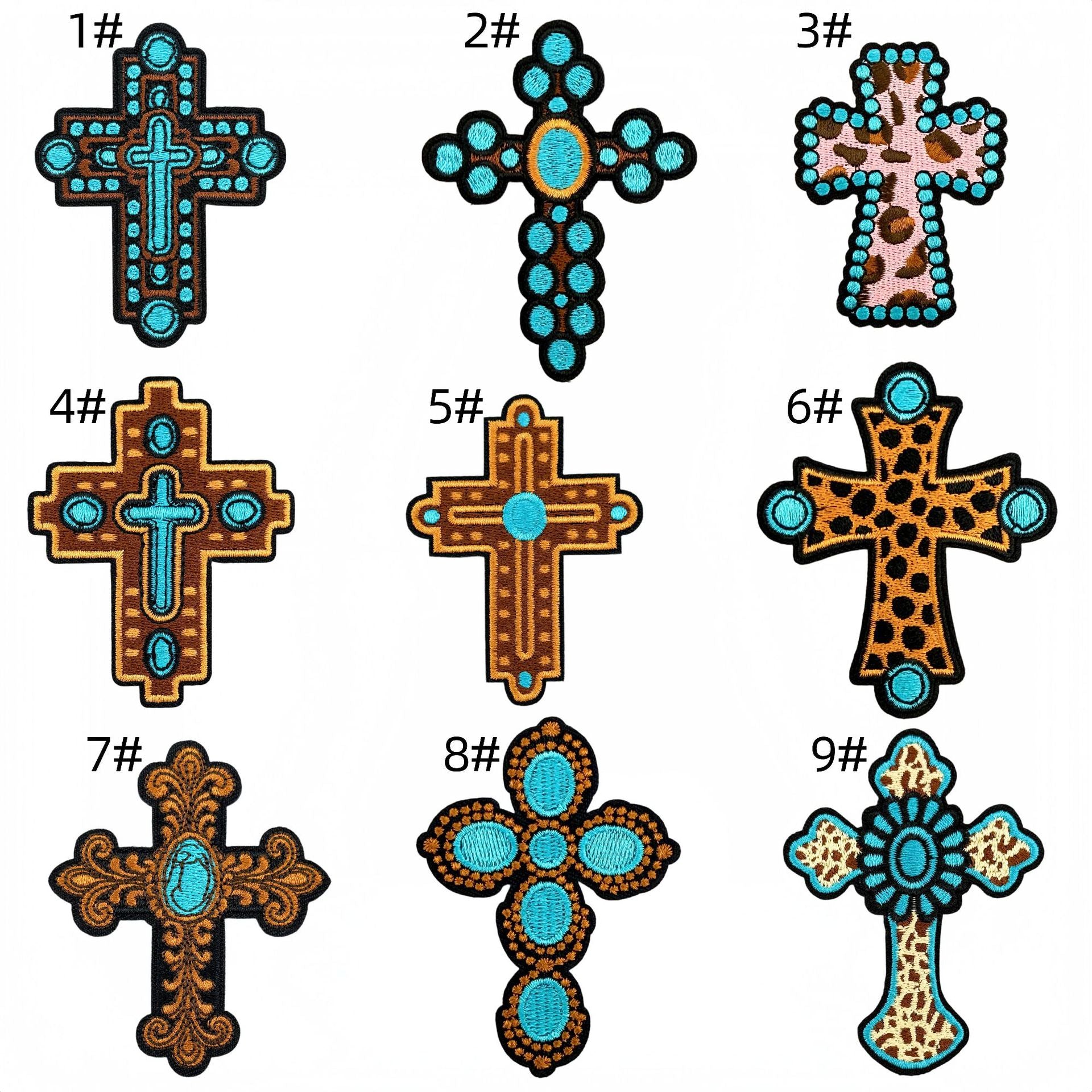 Wholesale Casual Embroidered Iron On Patches Set Of 9 Western Cowboy Cross Design For Hats Bags DIY Craft Supply
