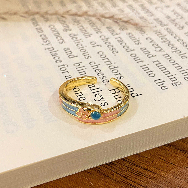 Wholesale Flower bud colored enamel drip pattern ring