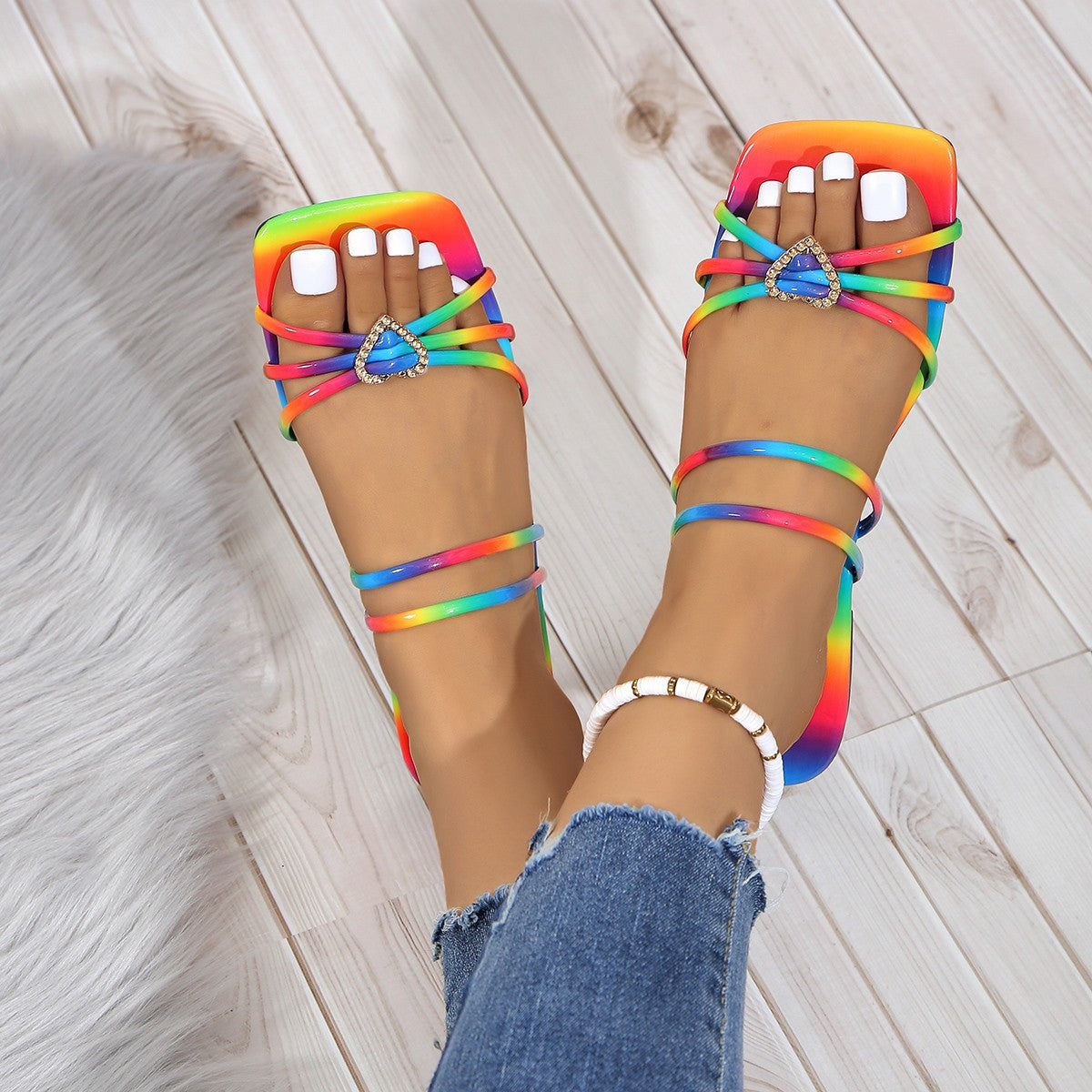 Wholesale One -word Square Head Fashion Love Buckle Base Sandals