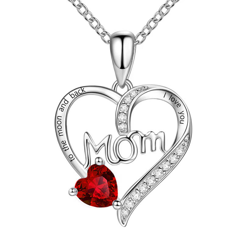 Wholesale mom heart-shaped engraved diamond necklace