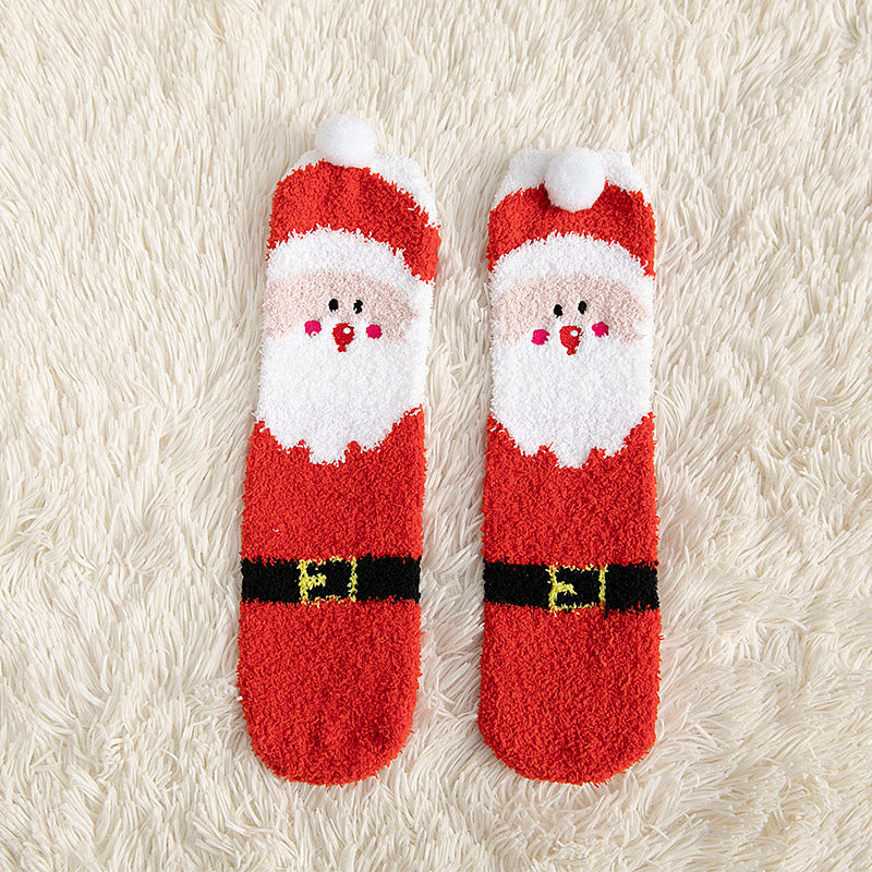 Wholesale Christmas Winter Hair-free Cute Elk Santa Coral Fleece Socks