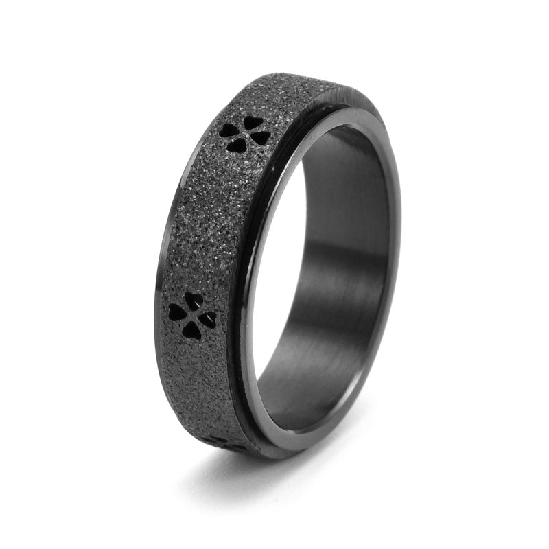 Wholesale Frosted Hollow Four Leaf Clover Rotatable Stainless Steel Ring