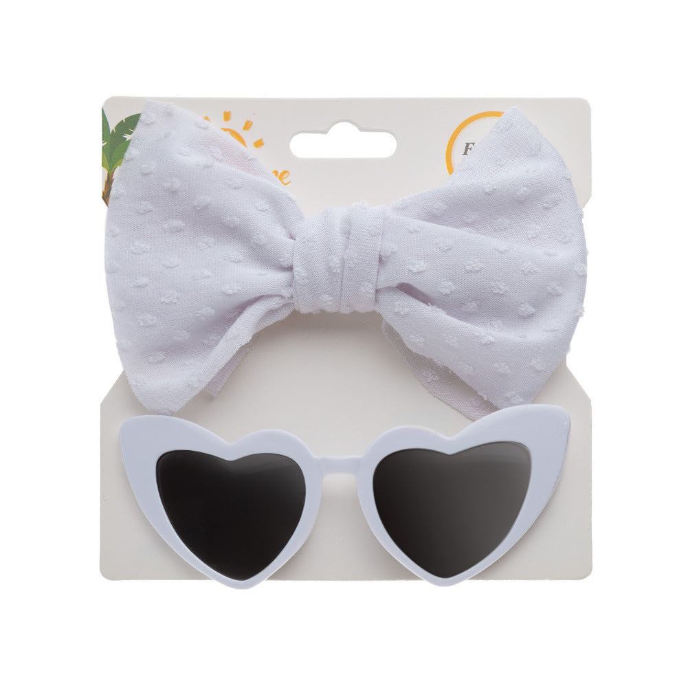 Wholesale Kids Heart Sunglasses Fabric Headband Set