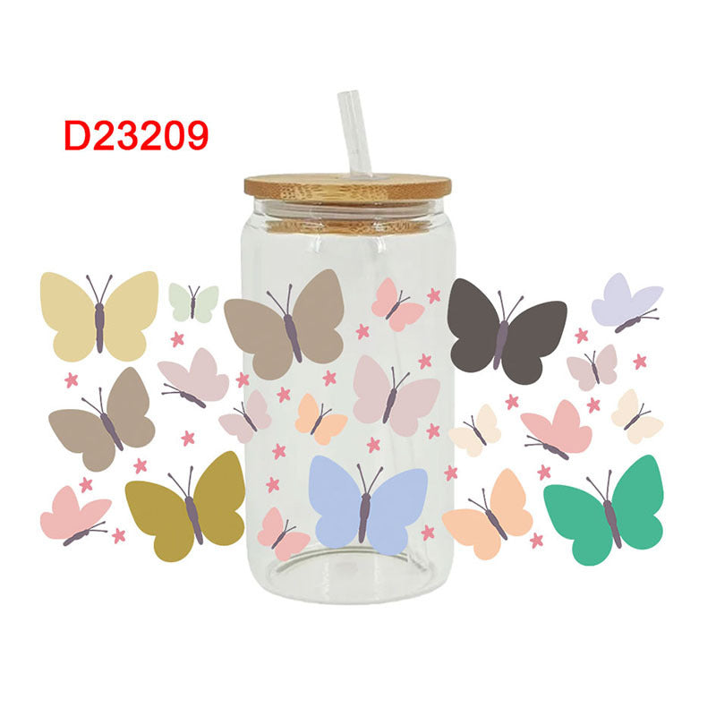 Wholesale Cartoon Cute Yellow Bee Butterfly Flower Theme 16oz Cup UV DTF Wraps