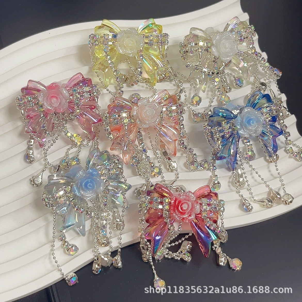 Wholesale Tassel Bow Knot Rhinestone Straight Hole Beads