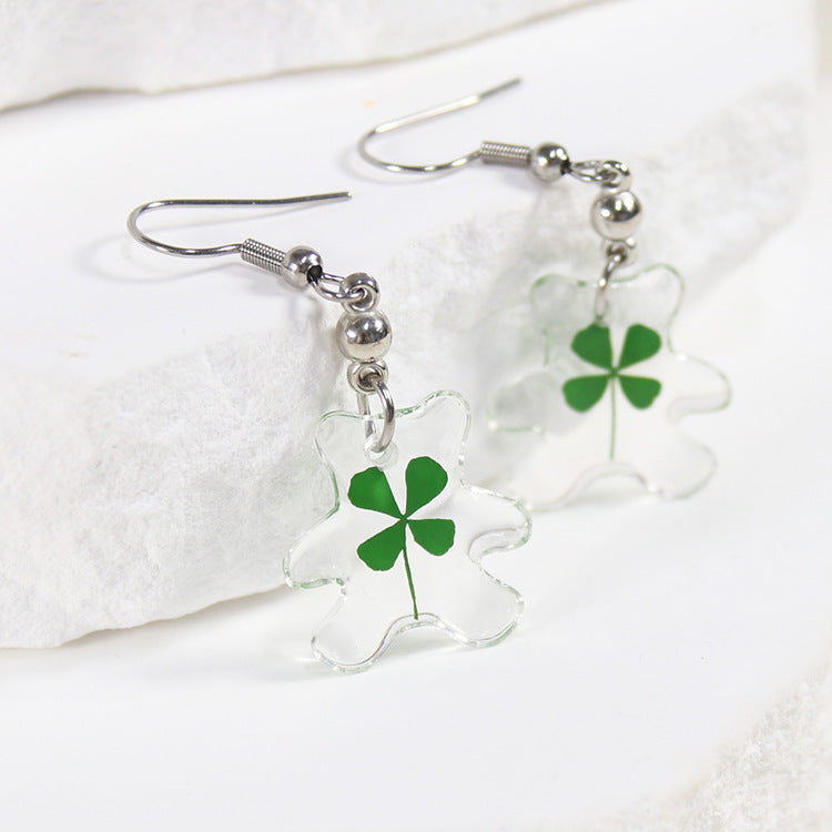 Wholesale 10pcs Four-leaf Clover Natural Specimen Earrings