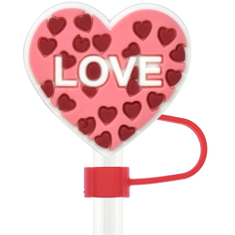 Wholesale Random 100pcs Valentine' s Day Love Water Cup  10mm Universal Party Straw Tube Cap