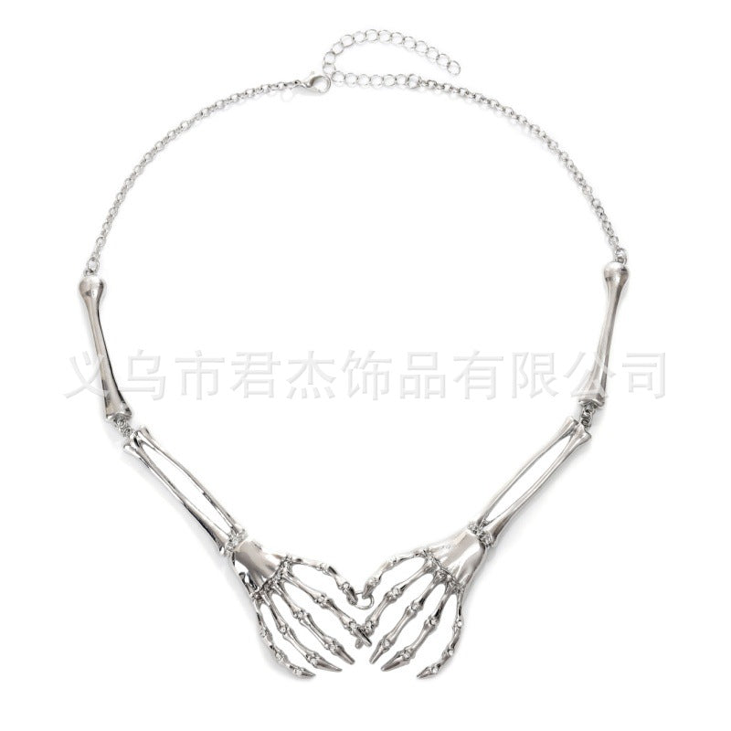 Wholesale  exaggerated hip-hop punk skeleton hand necklace