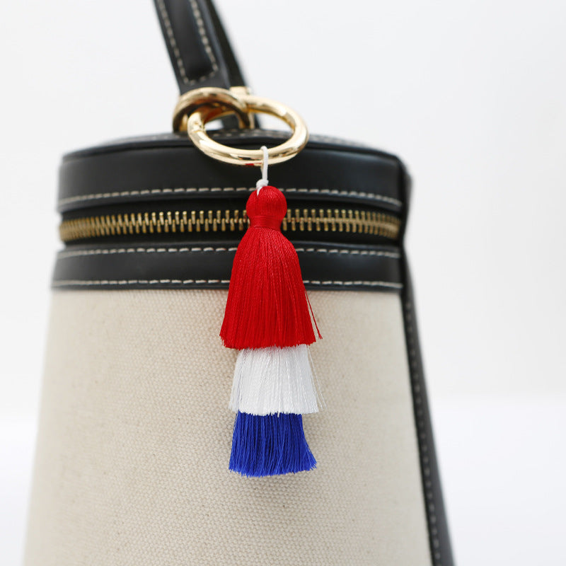 Wholesale Silicone Independence Day Tassel Wrist Keychain