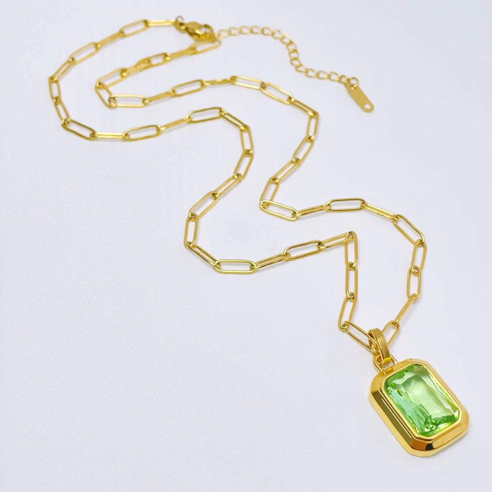 Wholesale Square colored diamond stainless steel necklace