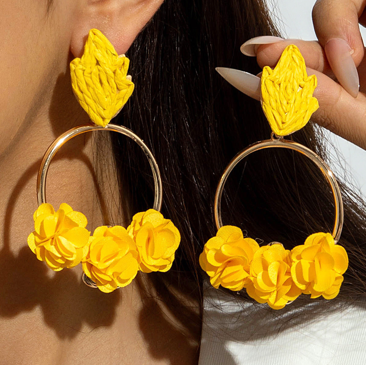Wholesale Colorful Raffia  Woven Floral Earrings