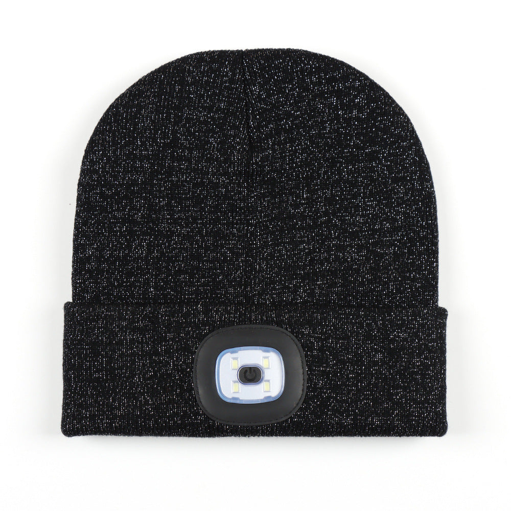 Wholesale Leopard Camo LED Knitted Hat USB Charging Warm Night Running Woolen Hat