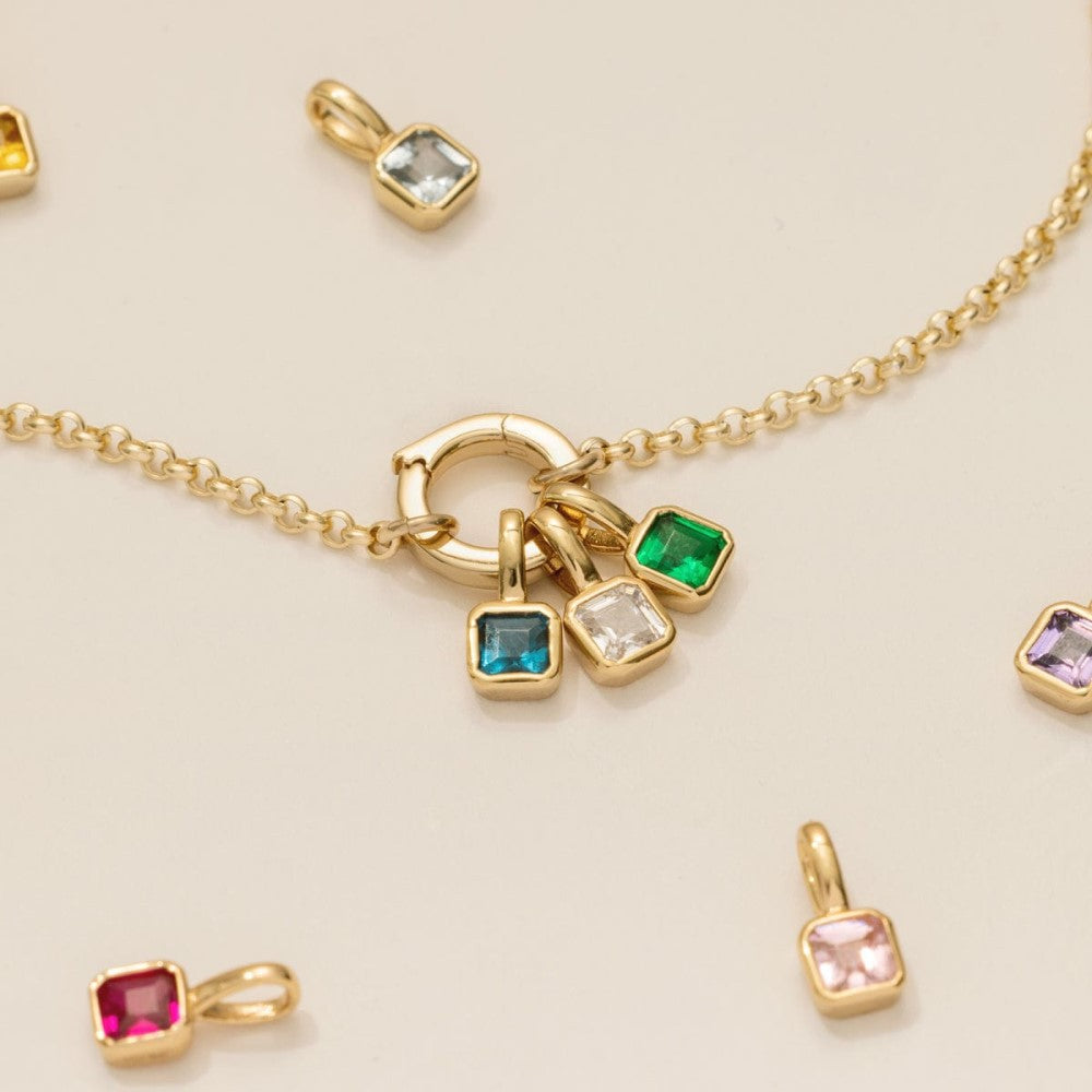 Wholesale Titanium Steel Geometric 12 Birthstone Colorful Zircon Pendant Necklace DIY Jewelry Accessory Gift For Women