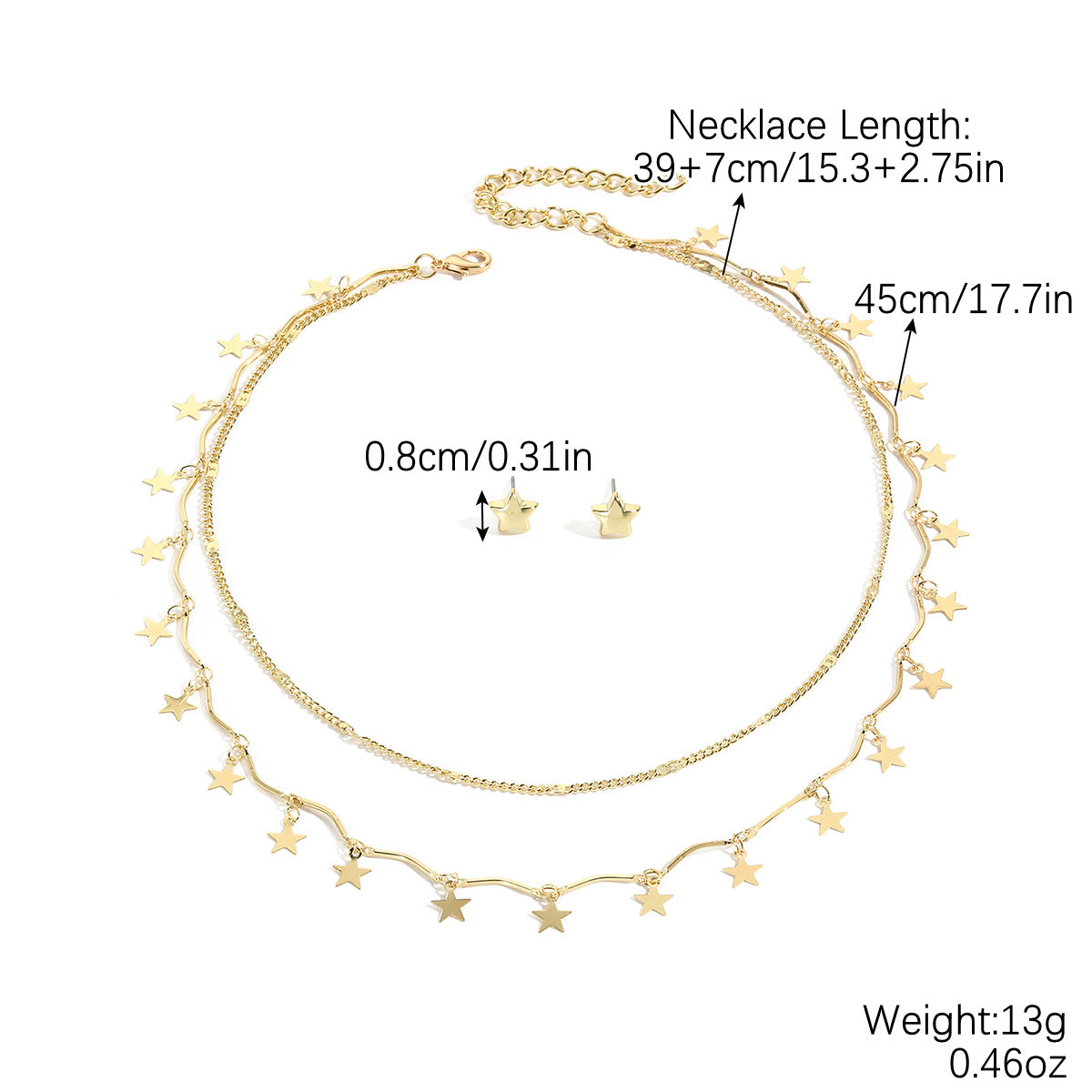 Wholesale Five-pointed Star Stacked Zircon Metal Multi-layer Necklace Jewelry Set