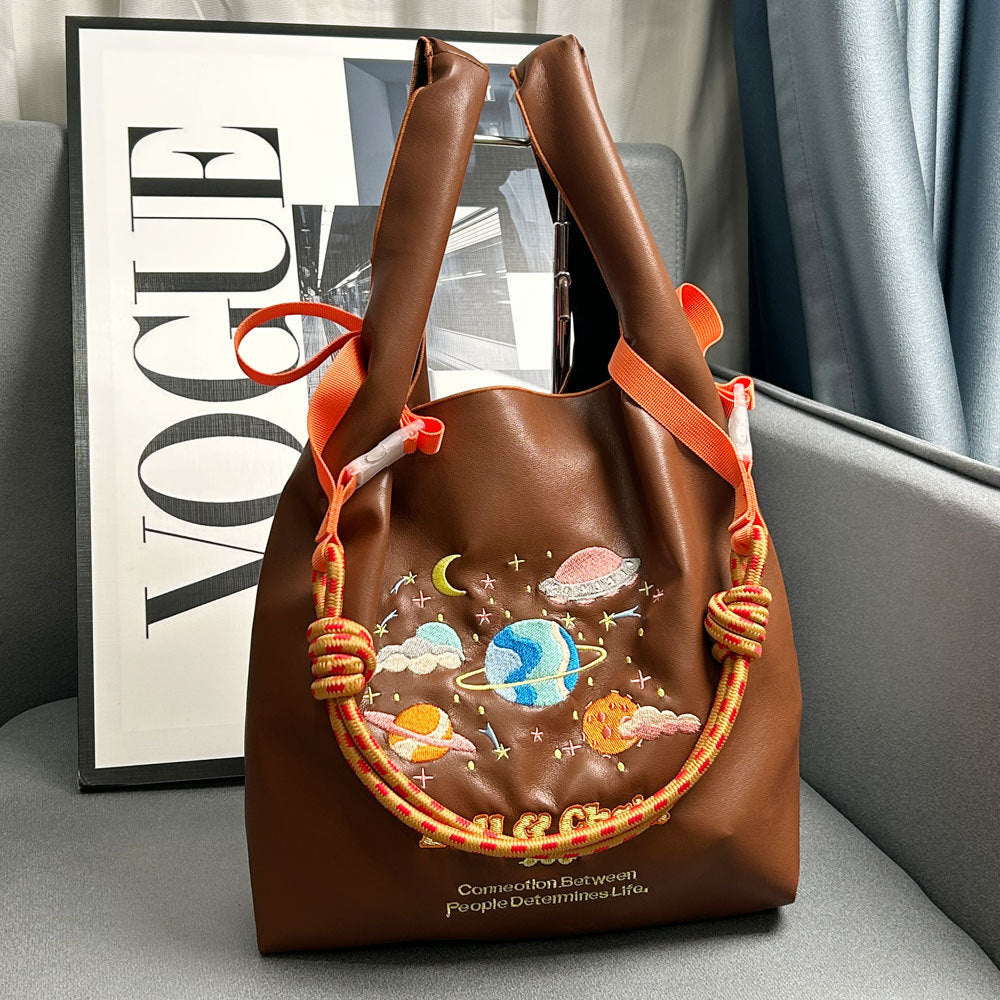 Wholesale Winter Leather Embroidered Shopping Bag Shoulder Bag