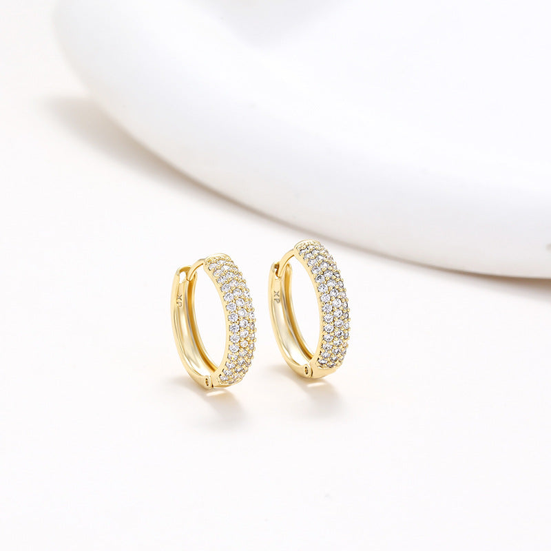 Wholesale Three Row Diamond Wide Face Retro High End Loop Earrings