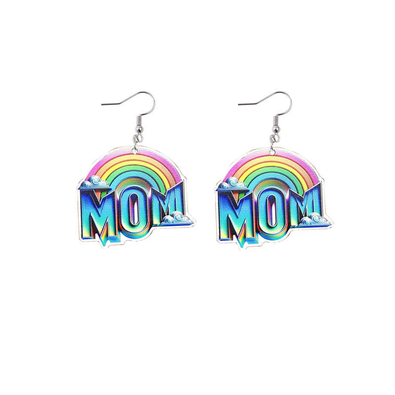 Wholesale Mother's Day Mama Printed Wooden Earrings