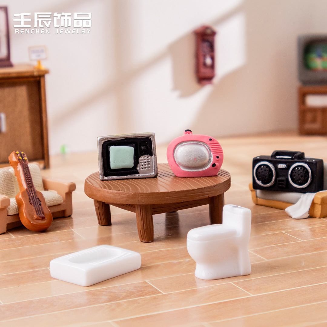 Wholesale 3pcs Simulation Retro Home Appliances TV Radio Micro Landscape Mini  Doll Accessories