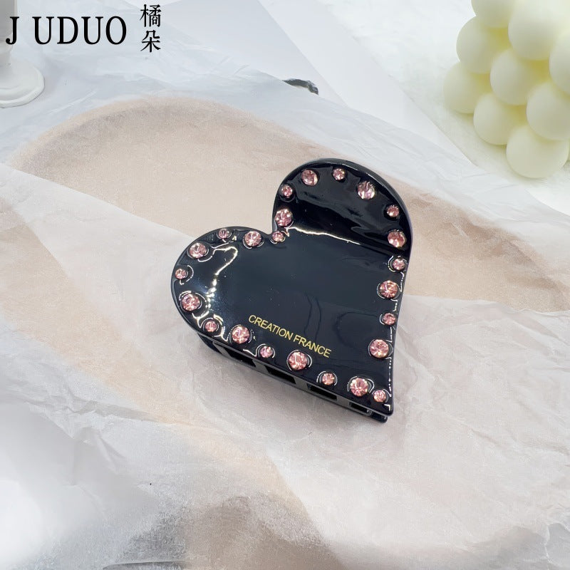 Wholesale Tangerine Acetic Acid Love Grab Clip Advanced Sense Diamond Hairpin Back Head Shark Clip Valentine's Day Girl's Headwear Hair Accessories