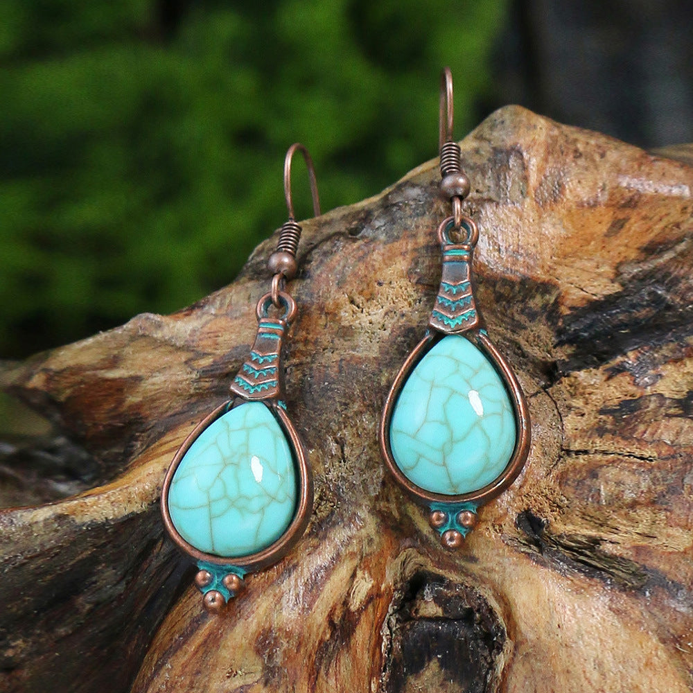 Wholesale Vintage Double Layer Turquoise Leaf Hollow Stud Earrings