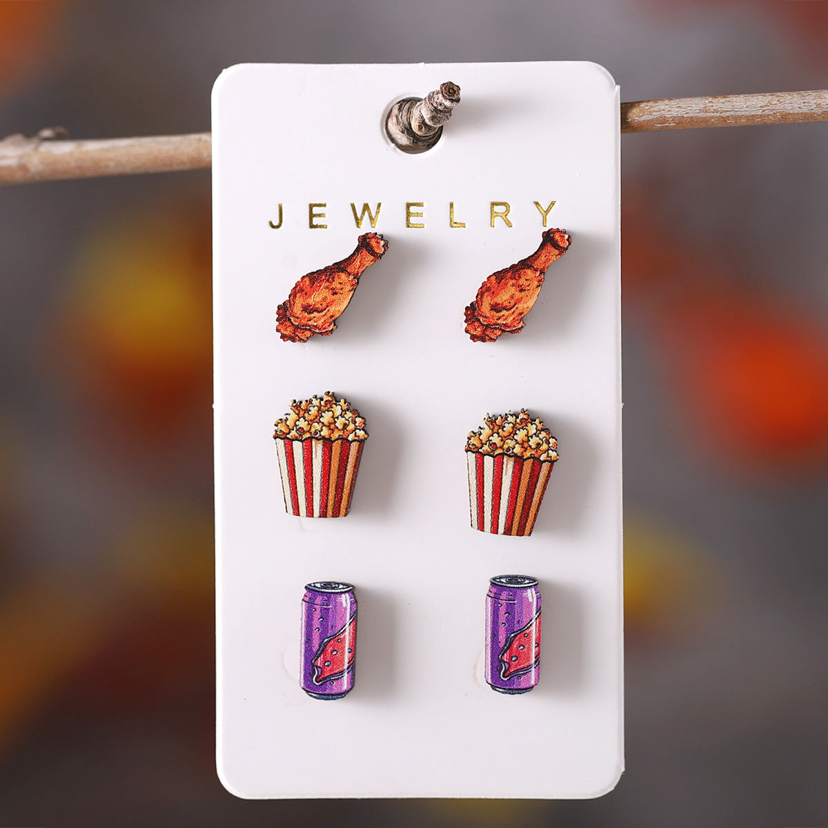 Wholesale Hamburger Hot Dog Chicken Leg Popcorn Food Wooden Earrings