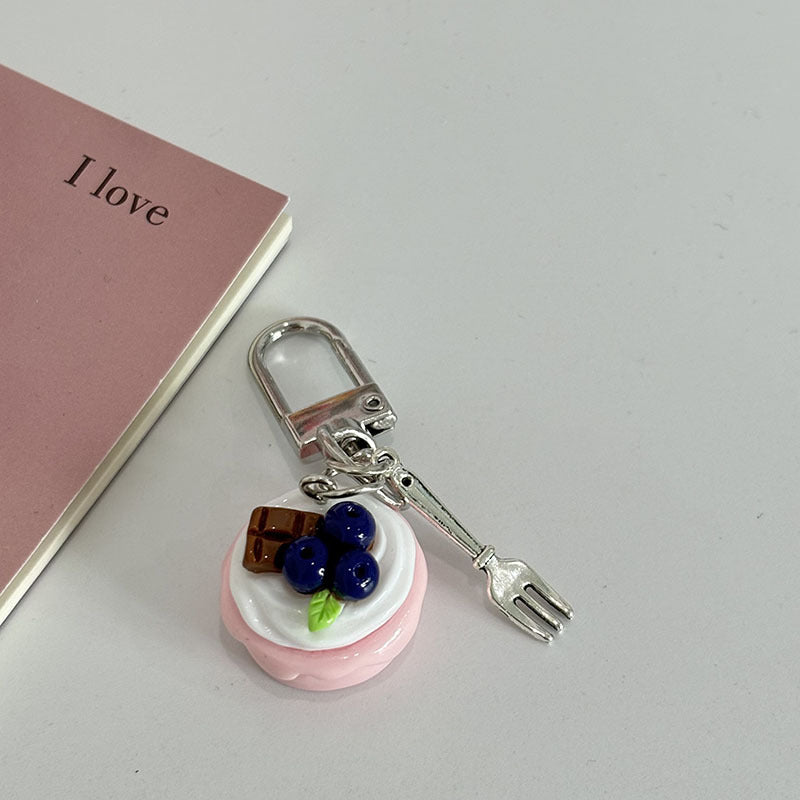 Wholesale Small Dessert Cake Metal Fork Keychain