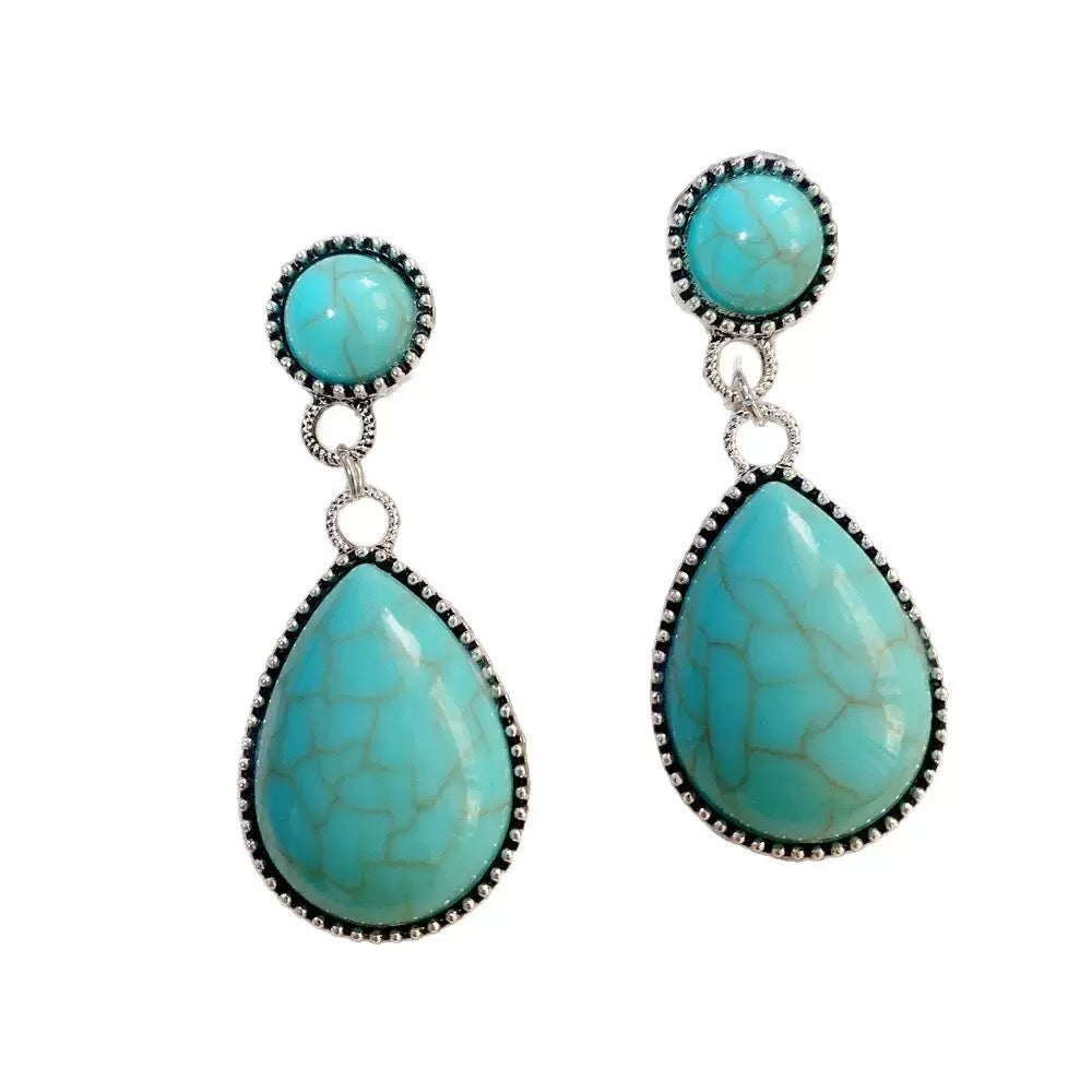 Wholesale Ethnic Style Turquoise Drop Earrings Retro Vintage Zinc Alloy Jewelry Gift