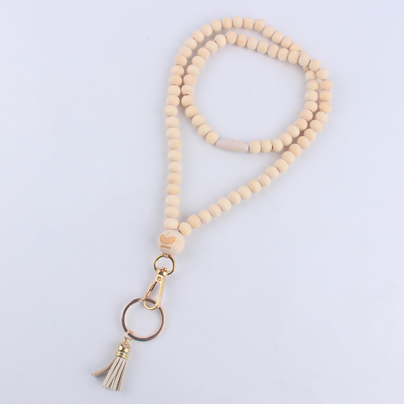 Wholesale Boho Teacher Nurse Badge Wooden Beads Beaded Keychain