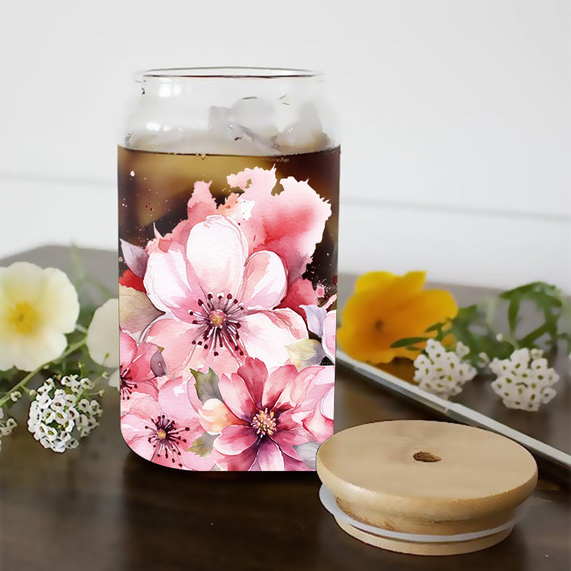 Wholesale Pink and red flowers 16oz Cup UV DTF Wraps