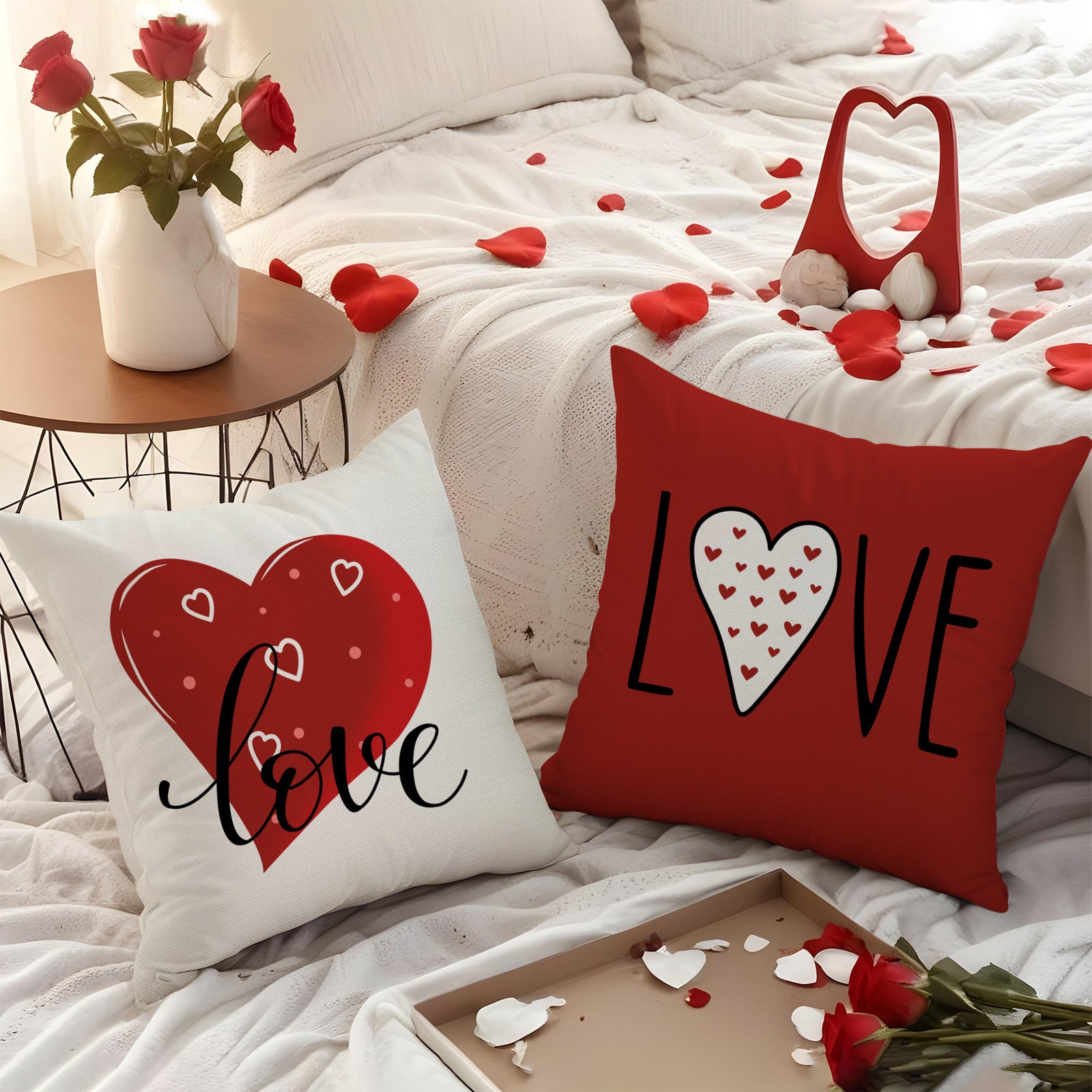 Wholesale Red  Heart Print Pillowcase Valentine' s Day Set Pillowcase