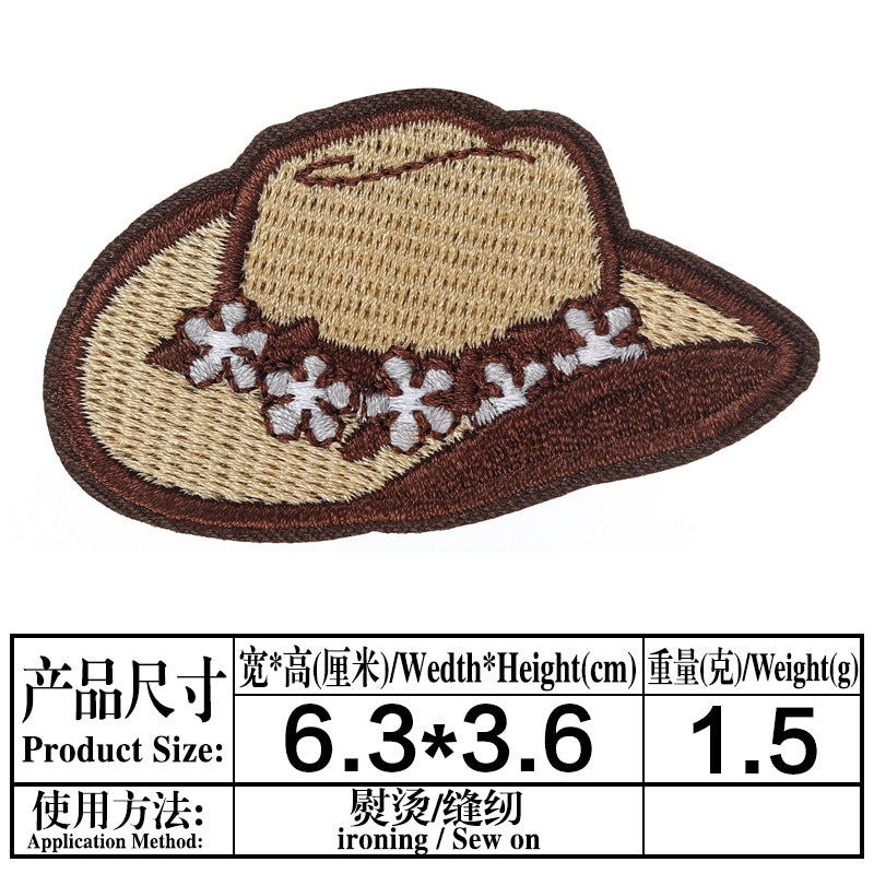 Wholesale Cartoon cloth patch western cowboy hat computer embroidery cloth patch