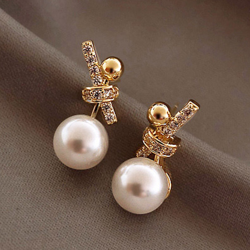 Wholesale Braided Champagne Imitation Pearl Hoop Earrings