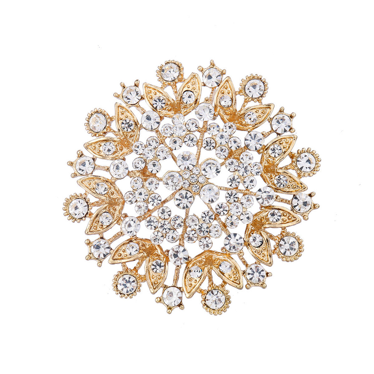 Wholesale Trendy Gold Electroplated Alloy Rhinestone Flower Brooch For Women DIY Clothing Pin