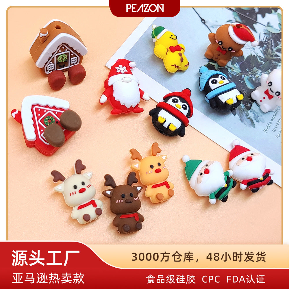 Wholesale 20pcs DIY Beaded Pen Cartoon  Bead Accessories  Christmas House  Beads