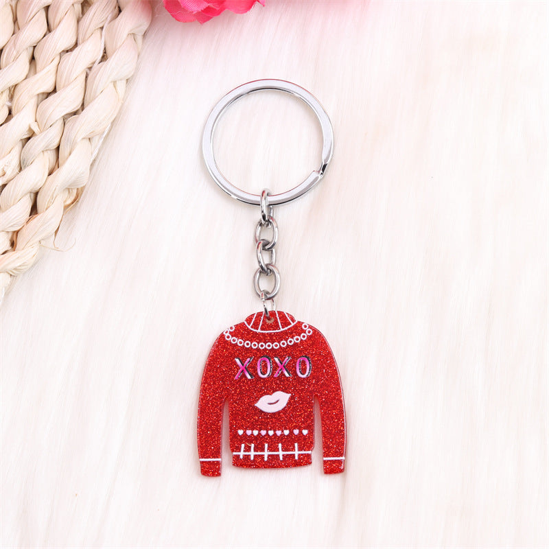 Wholesale Valentine's Day Dwarf Horseshoe Sweater Hat Acrylic Keychain