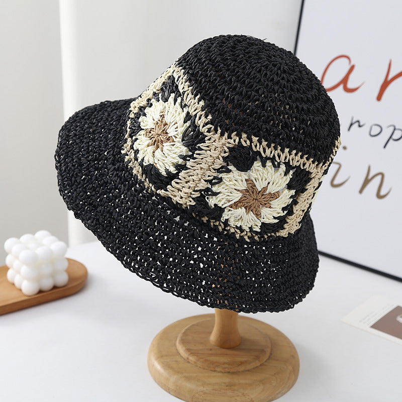 Wholesale Rainbow Color Braided Flowers Straw Hat