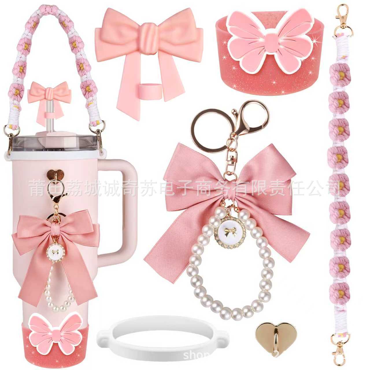 Wholesale Handle Flower Cup Chain Love Flower Straw Cap Cup Accessories